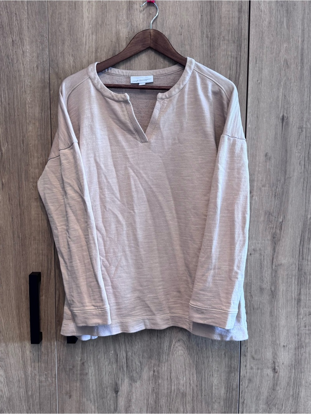 PureJill Split Neck Toupe Coastal Oversized Sweatshirt L Organic Cotton
